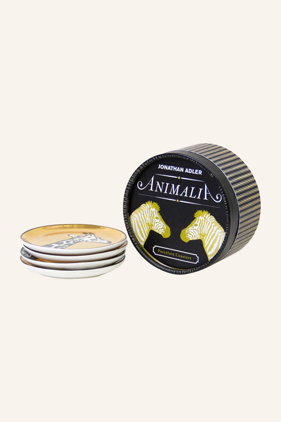 Animalia 4’lü Bardak Altlığı Seti 10 cm, Porselen Altın Detaylı