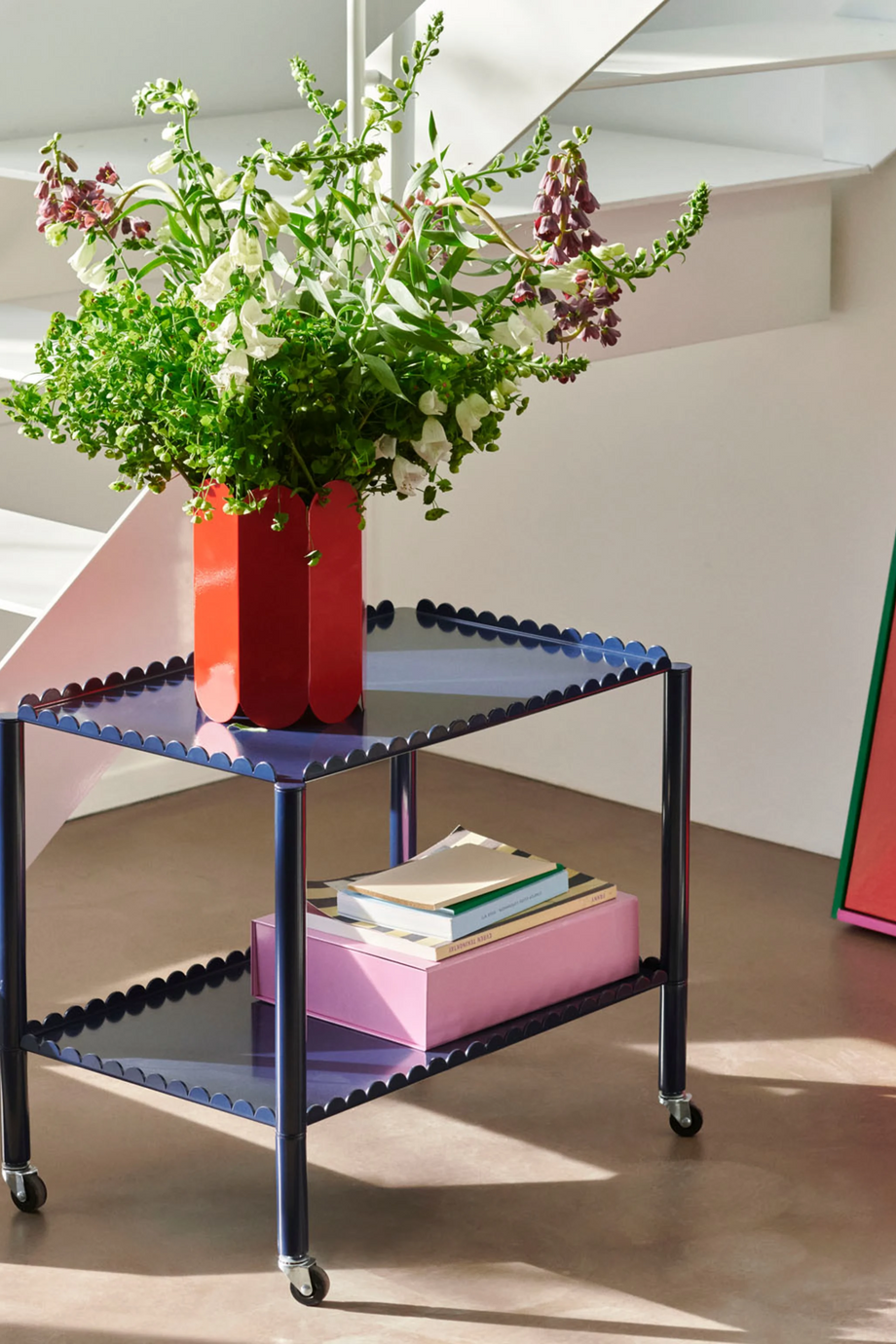 ARCS 2 Katlı Servis Arabası 53 cm Dekoratif Metal Tasarım Tekerlekli Raflı