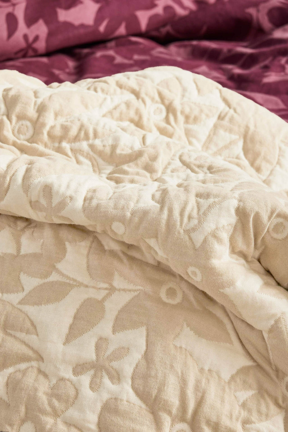 IMARA Plaid Battaniye 150x200 cm, Çiçek Desenli, Dolgulu, %100 Pamuk