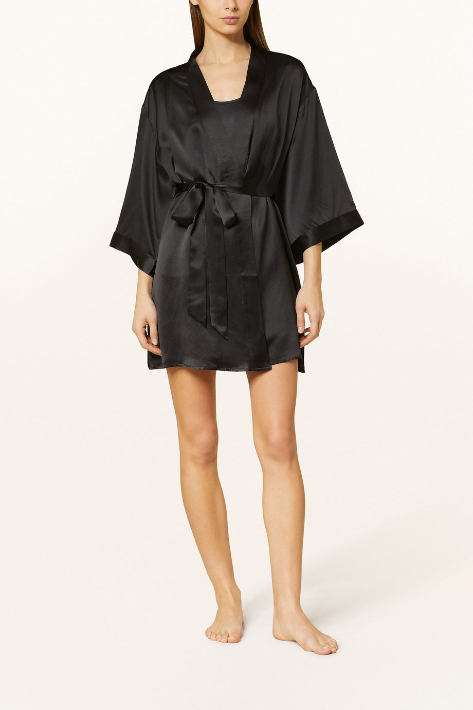 KIMILORD Kadın İpek Kimono, Şal Yaka, Kemerli, 100% İpek, 85 cm Uzunluk