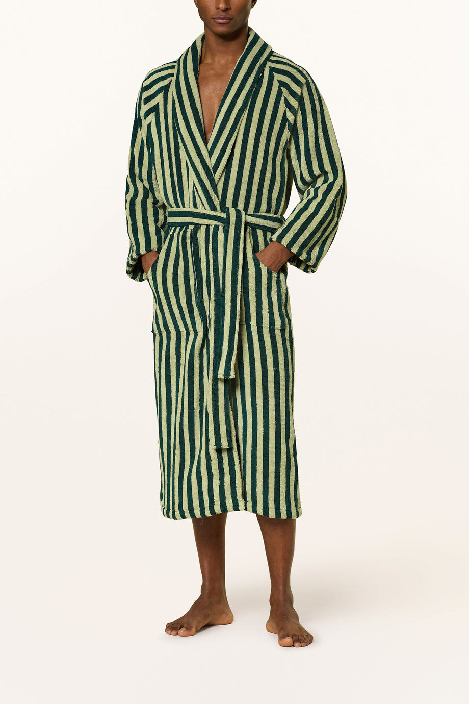 NARAM Unisex Bornoz, %100 Pamuk, Çizgili Desen, Havlu Kumaş, Şal Yaka