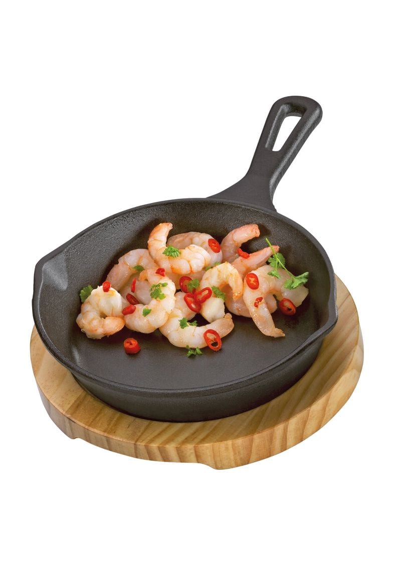 I BBQ Döküm Grill & Servis Tavası, 18 cm, Ahşap Tepsili, Isı Tutma Özellikli