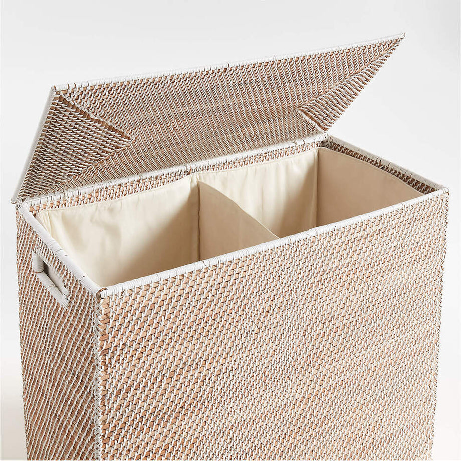 Sedona Büyük Beyaz Çamaşır Sepeti, 2 Bölmeli ve Astarlı