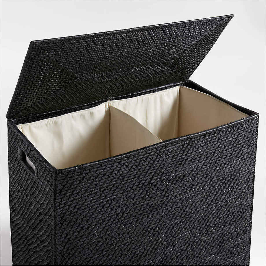 Sedona Büyük Siyah Çamaşır Sepeti, 2 Bölmeli ve Astarlı