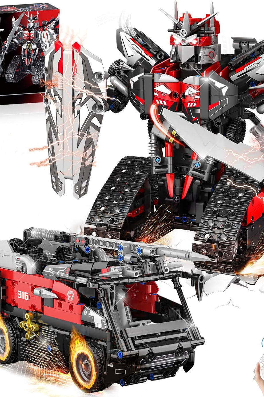 Teknoloji Uzaktan Kumandalı Yapı Oyuncağı ,2'si 1 Arada Robot ve Araba, Programlanabilir