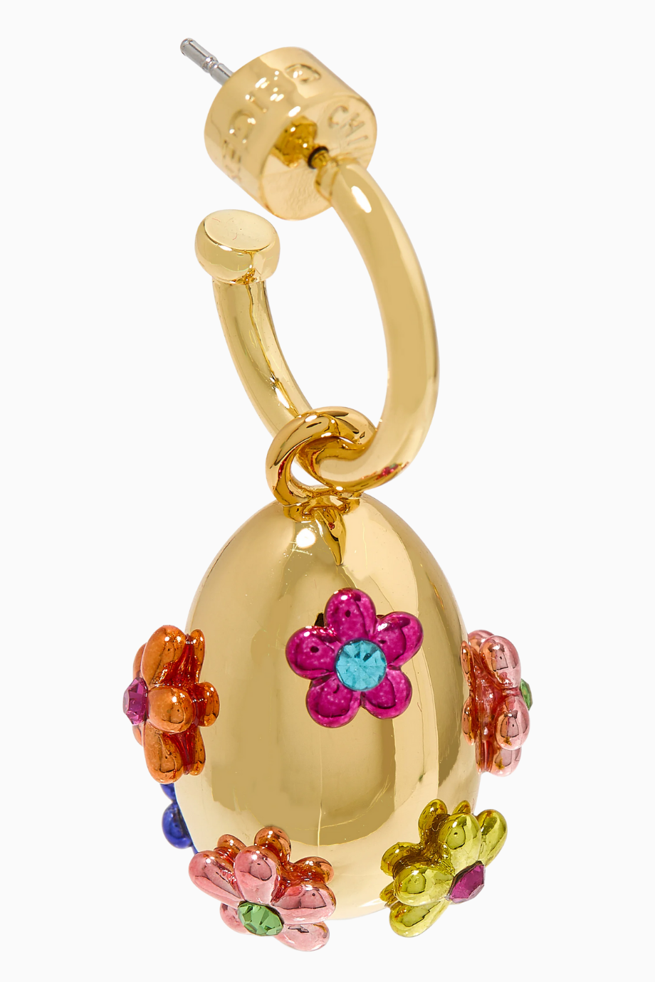 Rainbow Floral Küpeler, Altın Tonlu Pirinç Halka Küpeler ve Canlı Çiçek Detayları