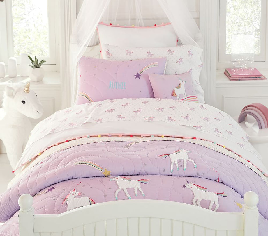 Organik Unicorn ve Gökkuşağı Pamuklu Çarşaf Seti