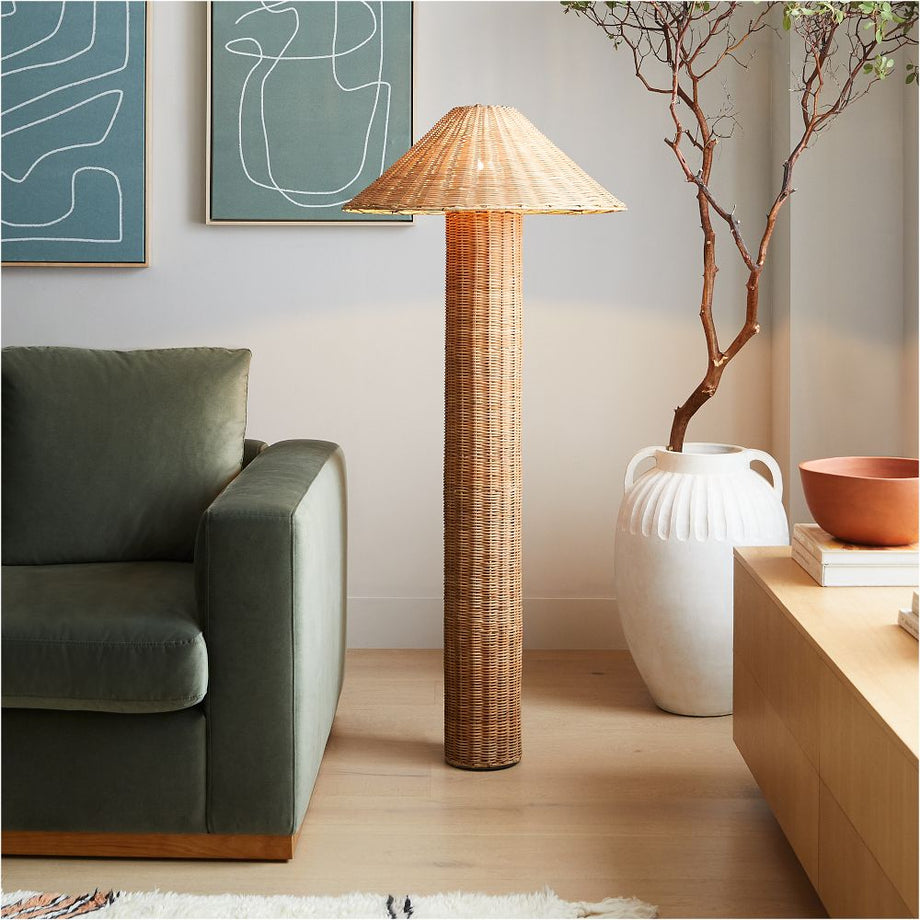 Amelia Dokuma Zemin Lambası, Doğal Rattan ve Modern Tasarım (150 cm)