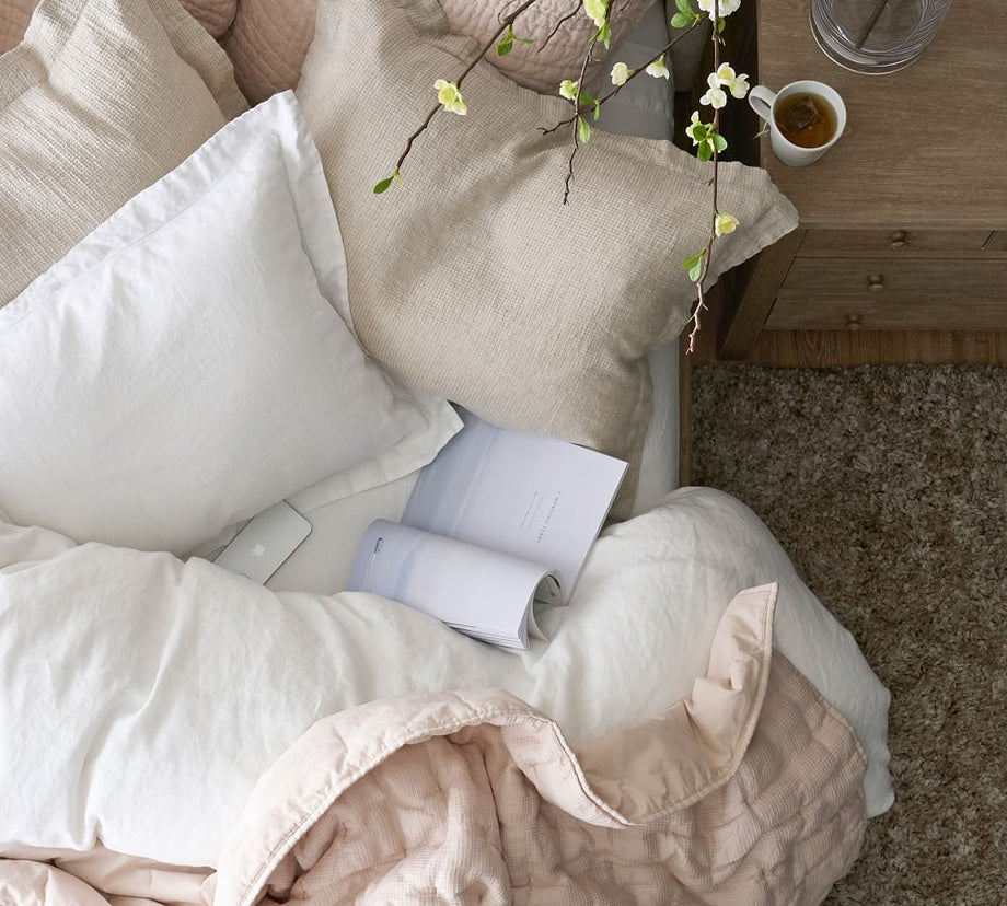 %100 Avrupa Keten Kumaş Waffle Şam Kılıf