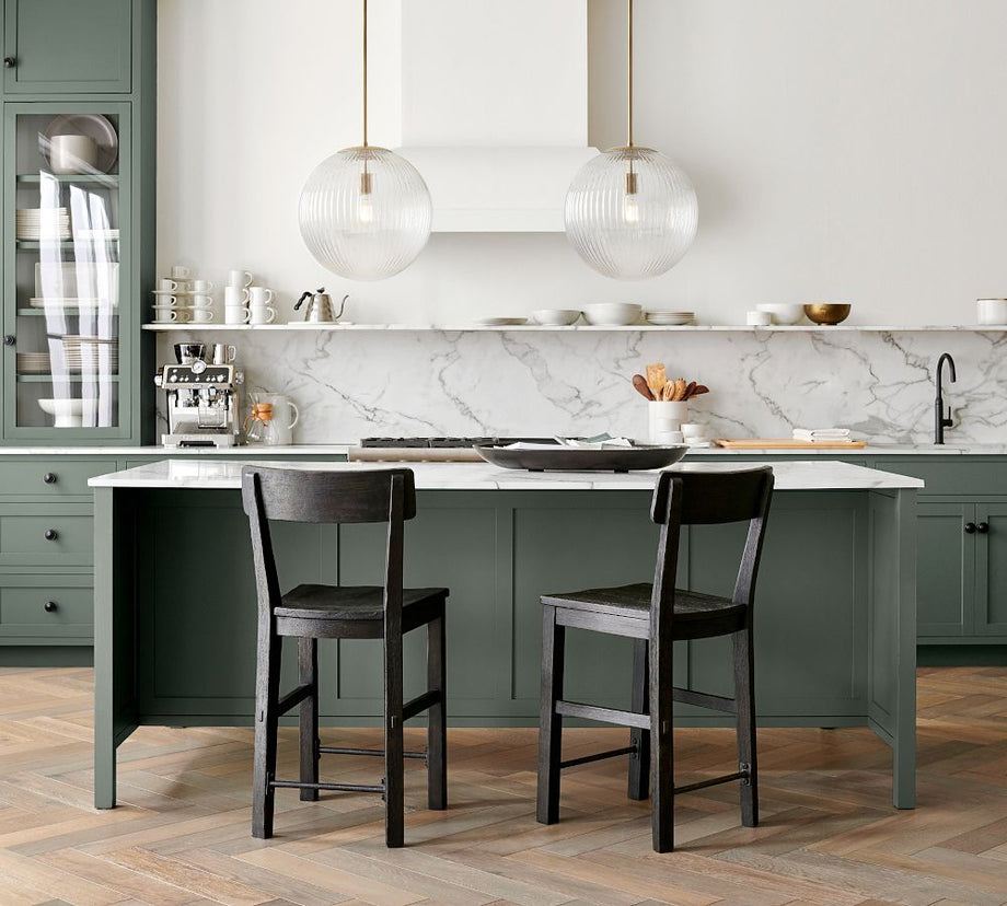 Cooper Kaburgalı Cam Küre Kolye, Vintage Pirinç veya Bronz Kaplama, Şeffaf Cam Abajur