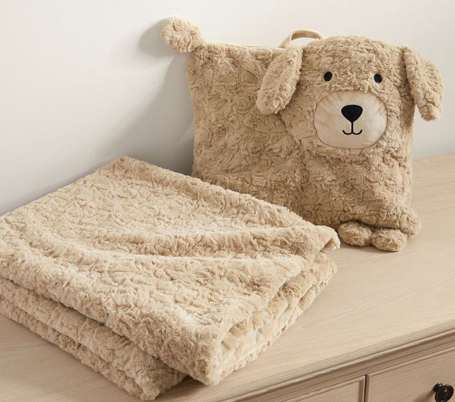 Bailey Labradoodle Sahte Kürk Yastık ve Battaniye Seti, Yumuşak ve Sevimli Tasarım