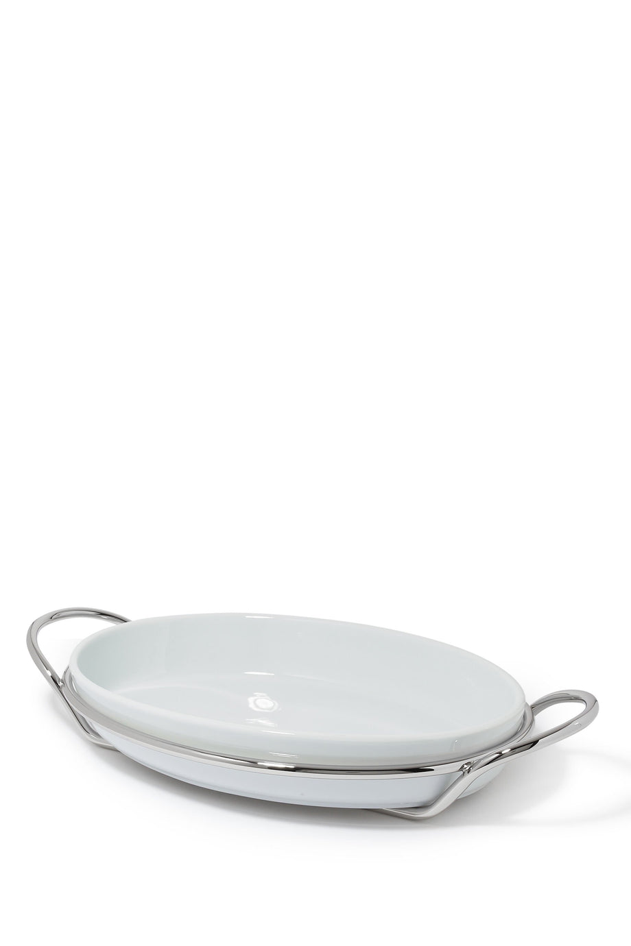 Oval Tepsi Tabak, Porselen & Gümüş Tutucu, Şık Sunum