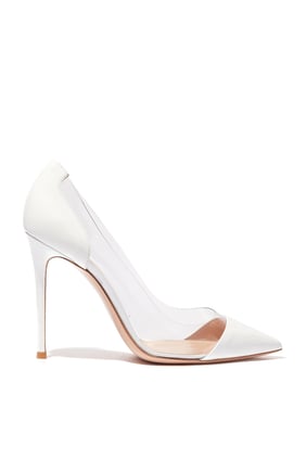 Beyaz Plexi ve Deri Topuklu Ayakkabı