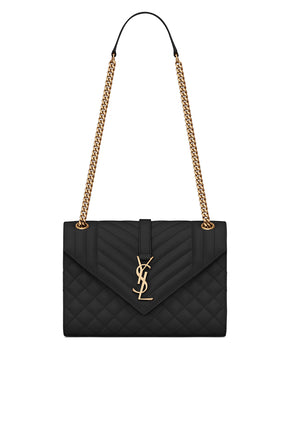Saint Laurent Siyah Orta Boy Zarf Çantası - Matelassé Deri