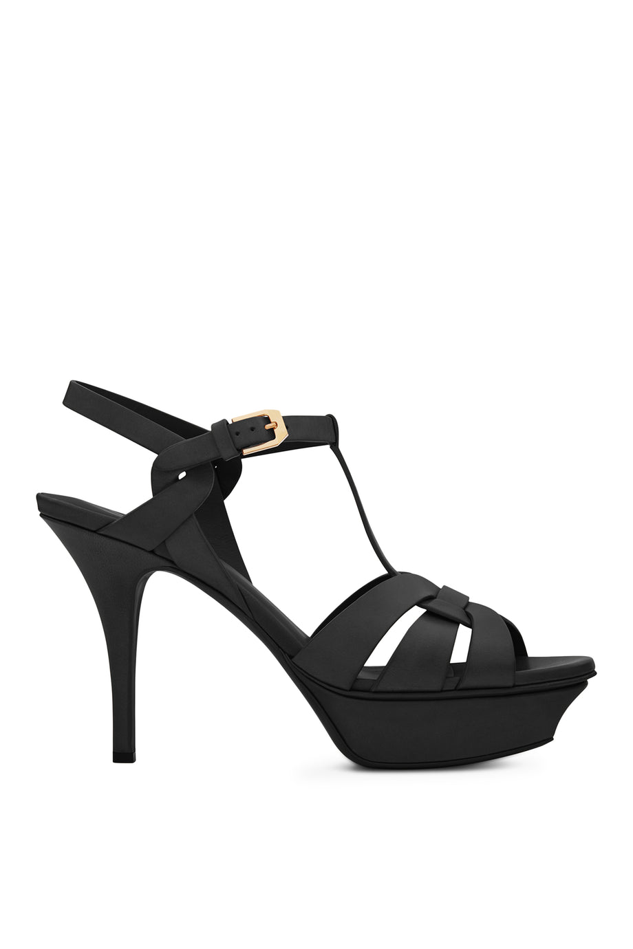 Saint Laurent Tribute 105 Deri Platform Sandalet - Siyah