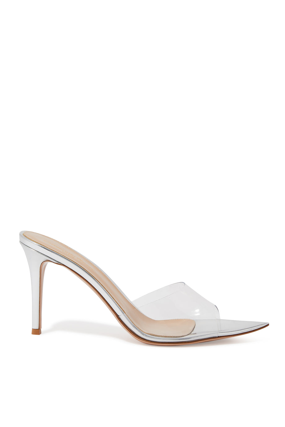 Elle 85 Şık Plexi ve Metalik Deri Mules - Gümüş