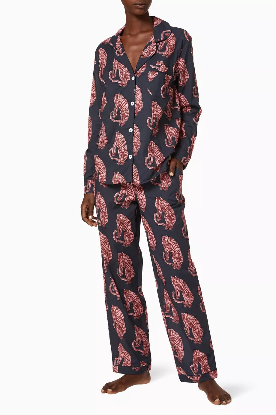 Sansindo Tiger Kadın Lüks Pamuklu Pijama Takımı Kaplan Desenli Uzun Kollu