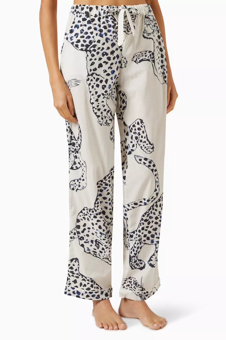 The Jag Kadın Lüks Pamuklu Pijama Takımı Jaguar Desenli İki Parça Uzun Kol