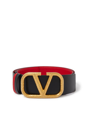 Valentino V Logo Tokalı Deri Kemer