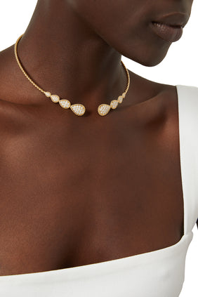 Elmaslı Sarı Altın Çoklu Motif Choker Kolye