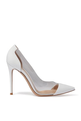 Beyaz Deri ve Plexi Topuklu Ayakkabılar