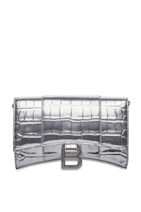 Balenciaga Krokodil Deri Saat Camı Cüzdan Zincir Çanta