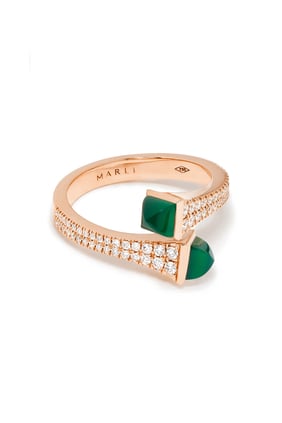 Cleo İnce Yüzük, 18K Rose Gold, Yeşil Ağaç ve Pırlanta - Pembe Altın