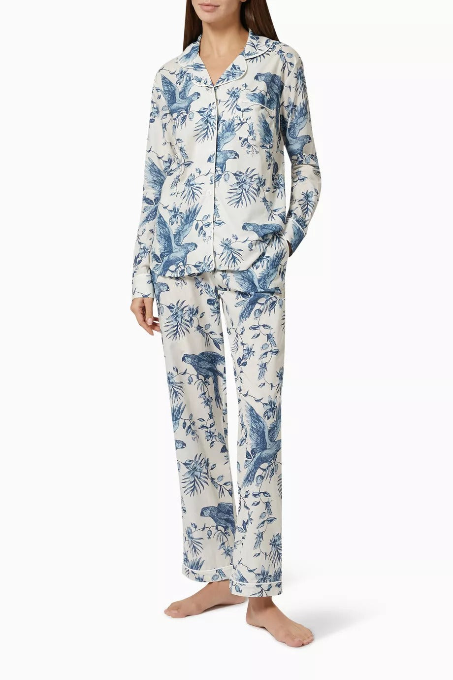 The Wild Ones Kadın Lüks Pamuklu Pijama Takımı Bromley Papağan Desenli İki Parça