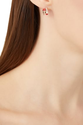 Cleo Huggie Küpeler, 18k Pembe Altın, Kırmızı Mercan ve Elmaslarla