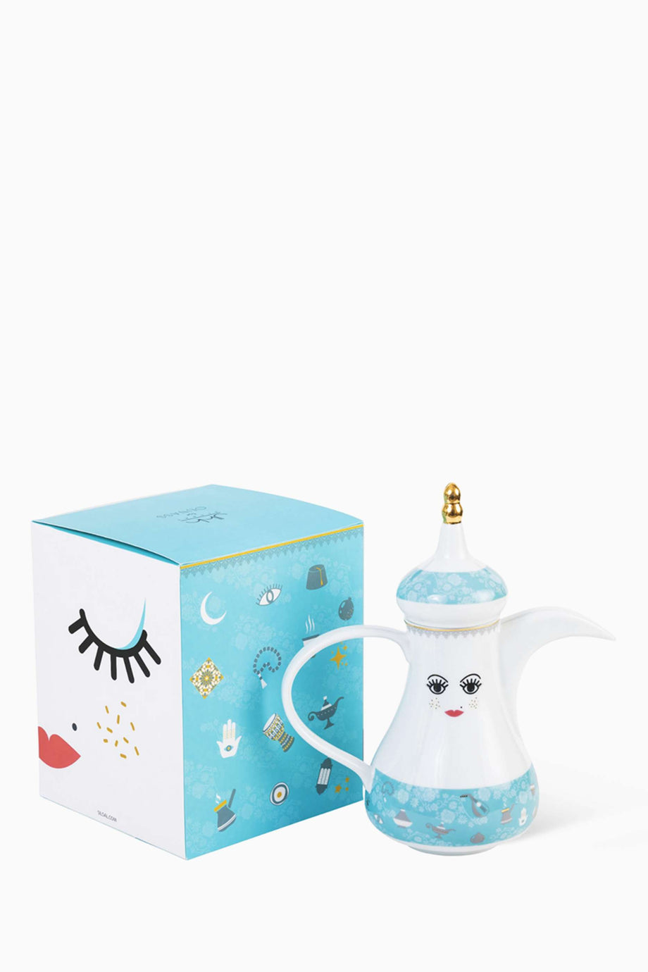 Mavi Silsal Arap Kahvesi Dallah Porselen Hediye Kutulu Detaylı Desenli