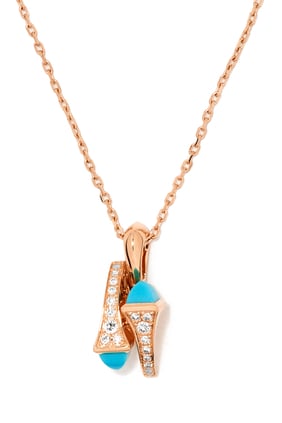 Cleo Huggie Kolye, 18K Pembe Altın, Turkuaz ve Elmaslarla