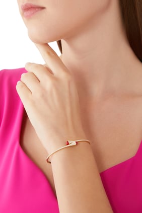 Cleo İnce Bilezik, 18K Sarı Altın, Kırmızı Mercan ve Elmaslarla