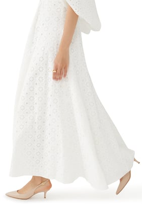 Işıltılı Bej Deri Slingback Topuklu Ayakkabılar