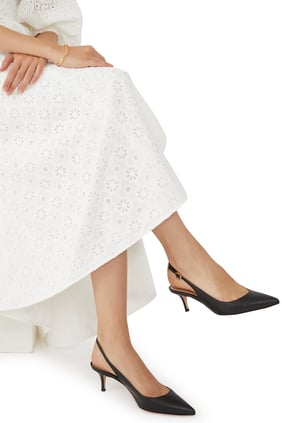 Şık 55 mm Topuklu Deri Slingback Pompa - Siyah