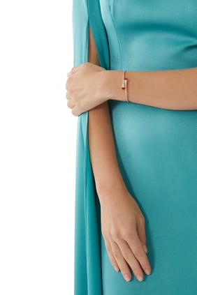 Cleo Midi Bilezik, 18K Pembe Altın, Kırmızı Mercan ve Elmaslı