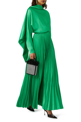 Şık Güneş Pleatli Henley Etek - Yeşil