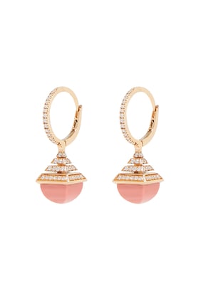 Cleo Mini Rev Damla Küpe - 18 Ayar Pembe Altın, Pembe Mercan ve Pırlantalar