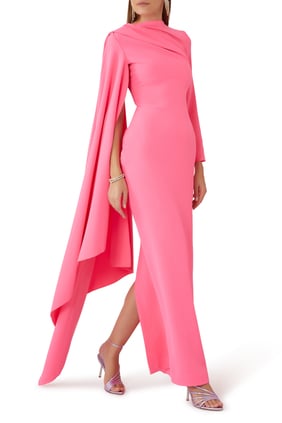 Lydia Pelerinli Maxi Elbise - Pembe