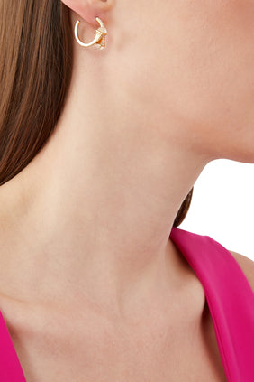 Cleo 18K Sarı Altın Ay Taşı ve Pırlanta Açık Halka Küpe