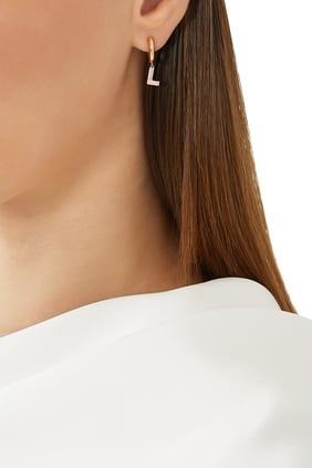 18K Sarı Altın & Elmas L Şeklinde Huggie Küpe