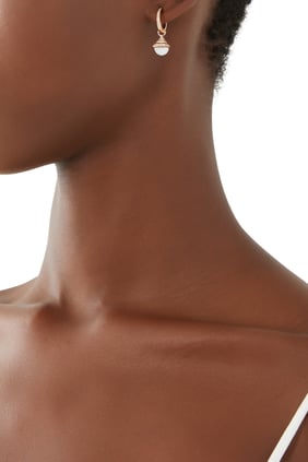 Cleo Mini Rev Damla Küpe, 18 Ayar Pembe Altın, Beyaz Akik ve Elmaslarla
