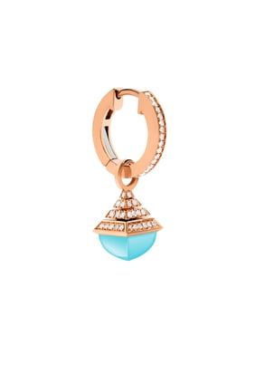 Cleo Mini Rev Küpe, 18K Pembe Altın, Mavi Akik ve Pırlantalar