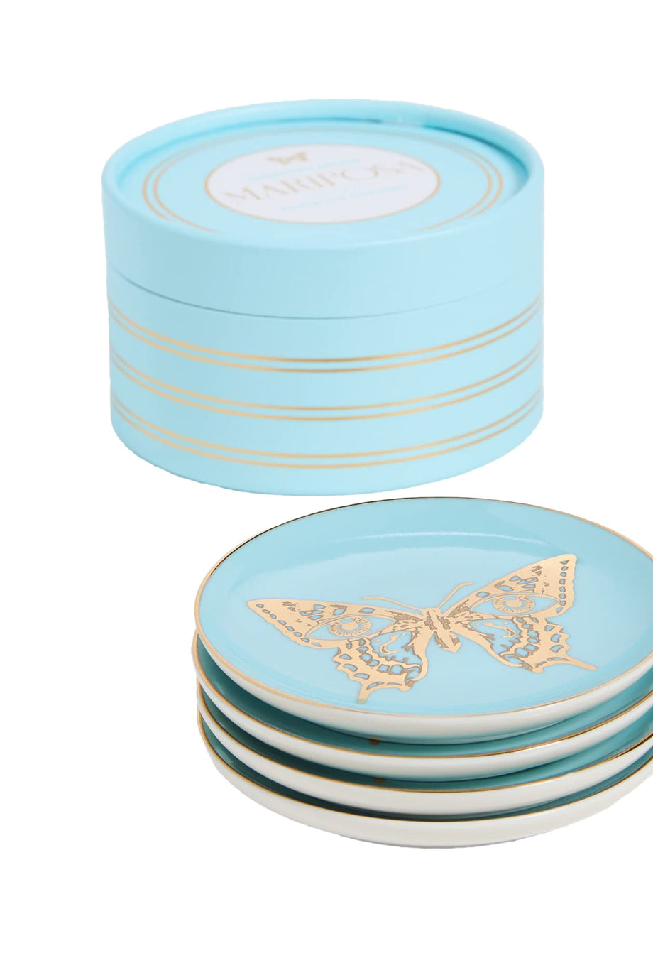 Mariposa Bardak Altlıkları, 4'lü Porselen & Altın Set