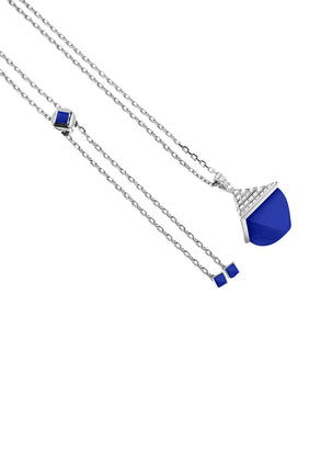 Cleo Midi Rev Kolye, 18 Ayar Beyaz Altın, Lapis Lazuli & Elmas