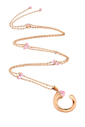Cleo Venus Midi Uzun Zincir Kolye, 18k Rose Altın, Pembe Mercan & Elmas