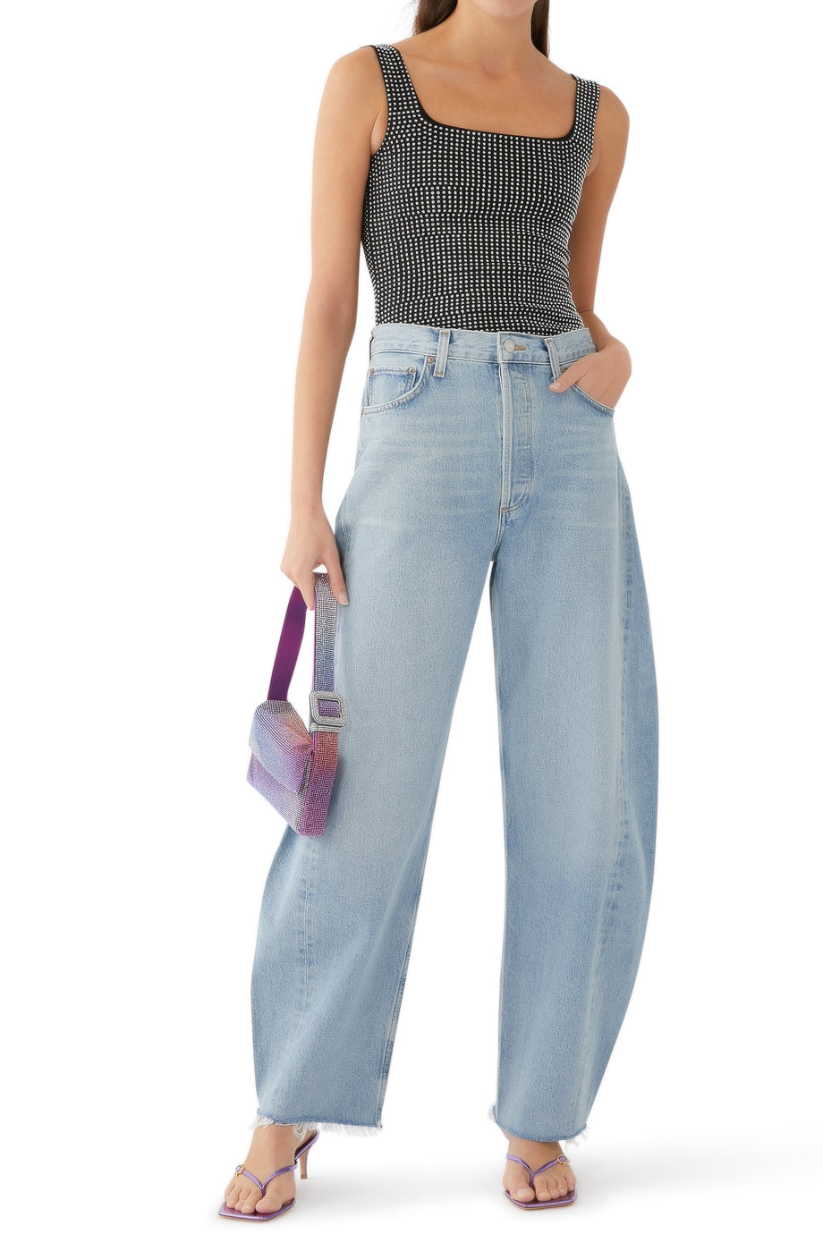 Gianvito Rossi Metalik Deri Düz Sandalet - Açık/Pastel Mor