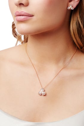 Çiçek Desenli Kolye, 18k Pembe Altın, Elmas ve İnci