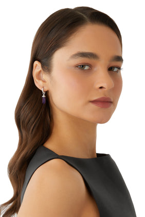 18 Ayar Beyaz Altınlı Tek Damla Küpe - Zümrüt ve Pırlanta