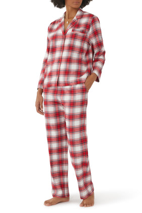 Eberjey Kadife Uzun Pijama Takımı - Kırmızı/Krem