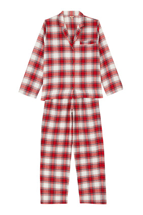 Eberjey Kadife Uzun Pijama Takımı - Kırmızı/Krem